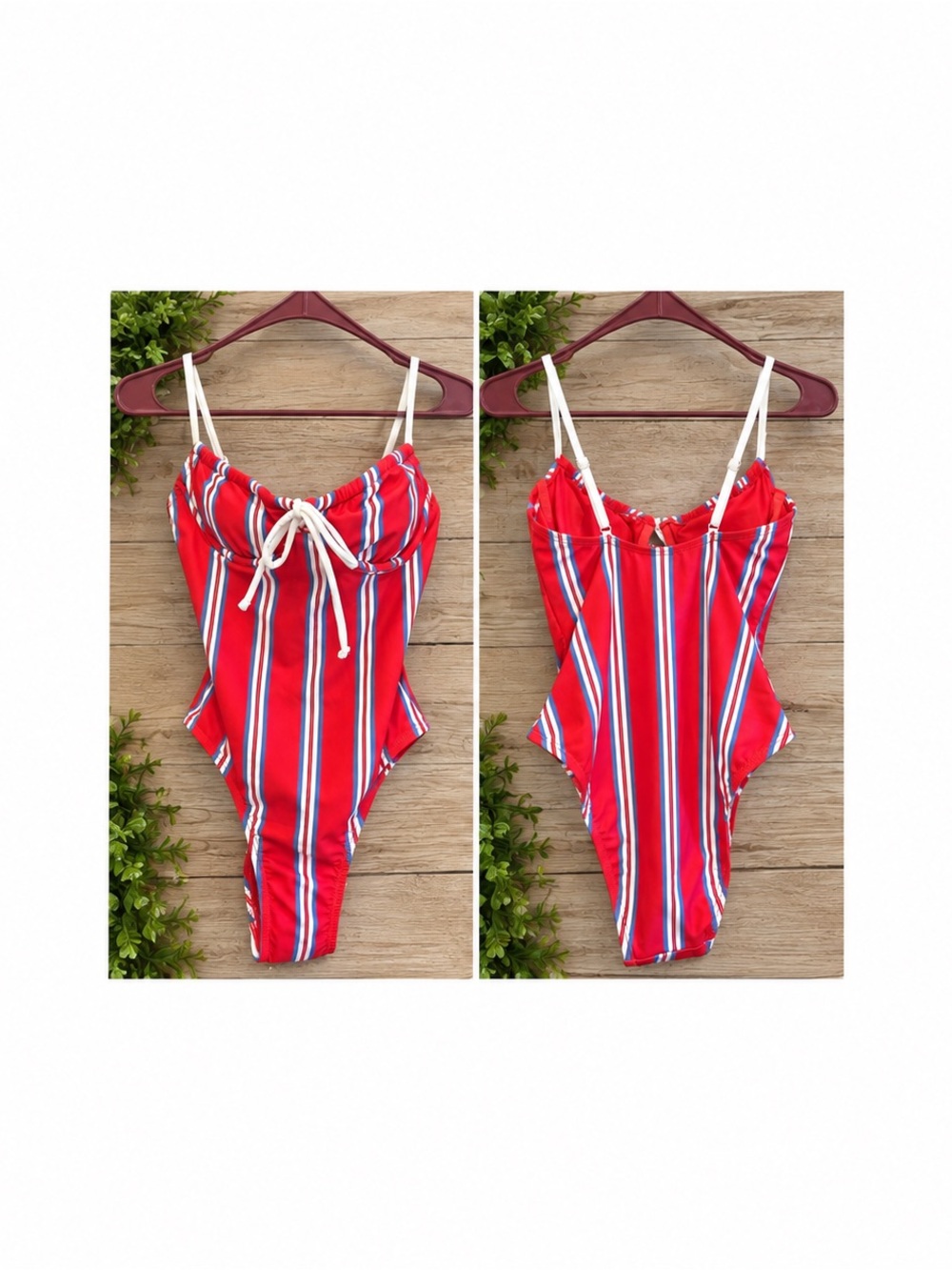 No Boundaries Red White Blue Striped One Piece Swimsuit NWT